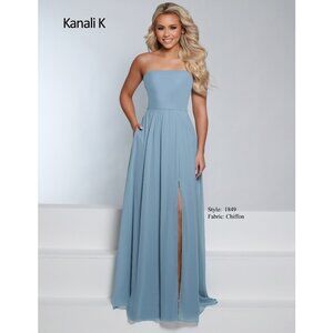 Long Dusty Blue Chiffon Bridesmaid Dress. Size 12.